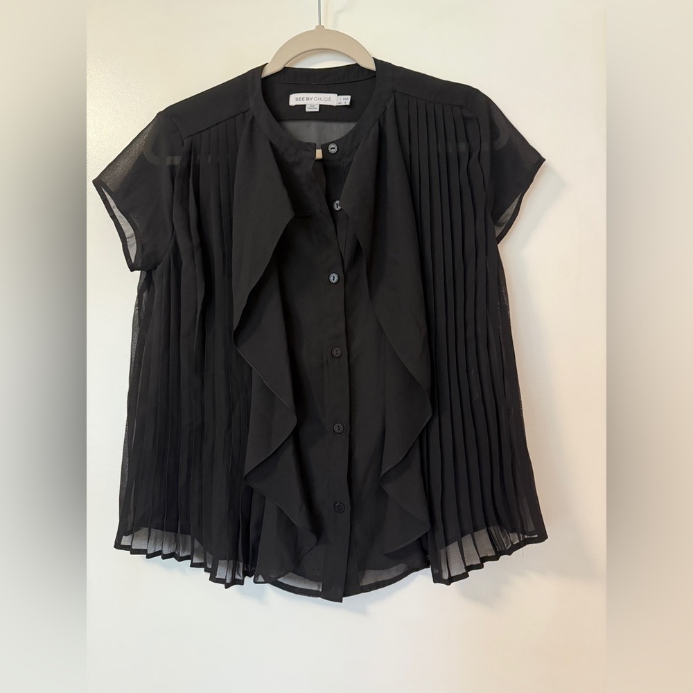 See By Chloe black short sleeve button down blouse US 4